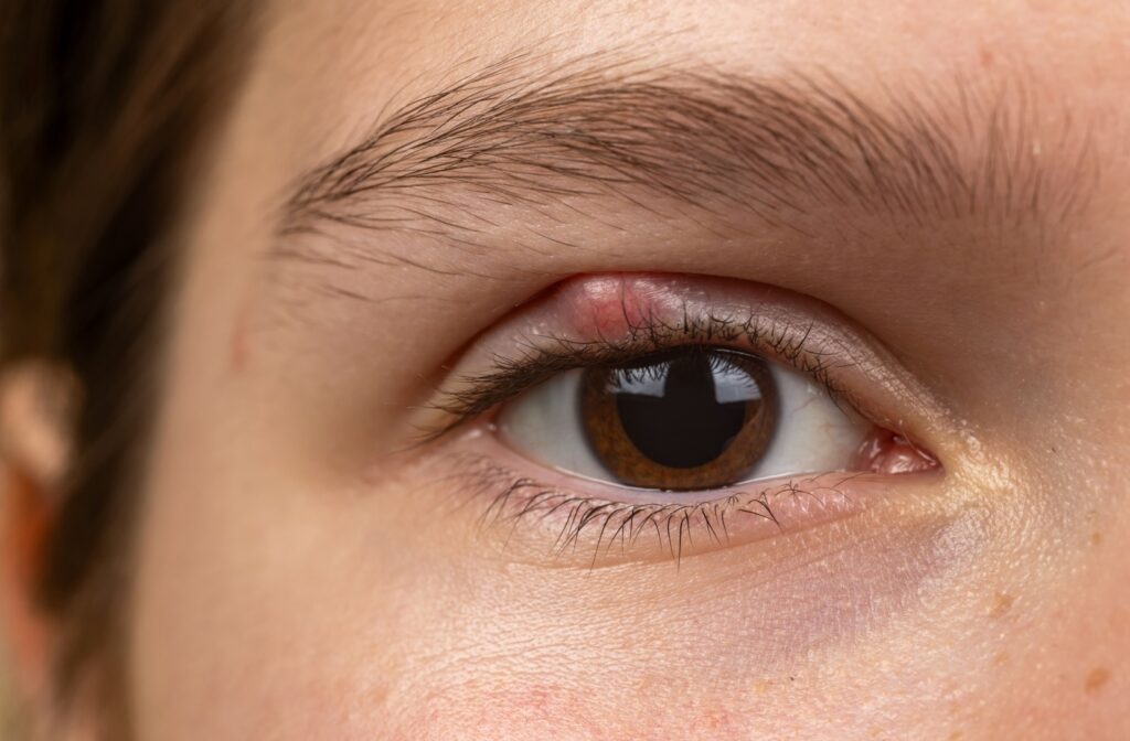 A close up of a stye on an eyelid
